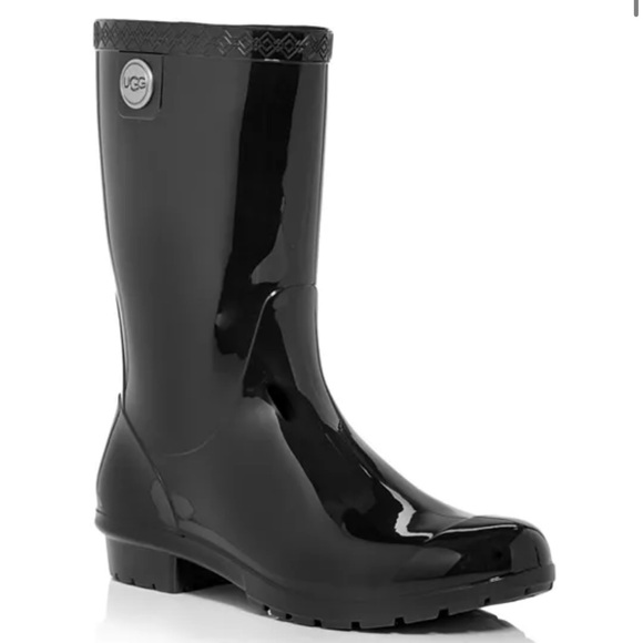 UGG Sienna Rain Boot Black High-Gloss Finish Real Fur From Sheep Size 11 NEW - Picture 16 of 16
